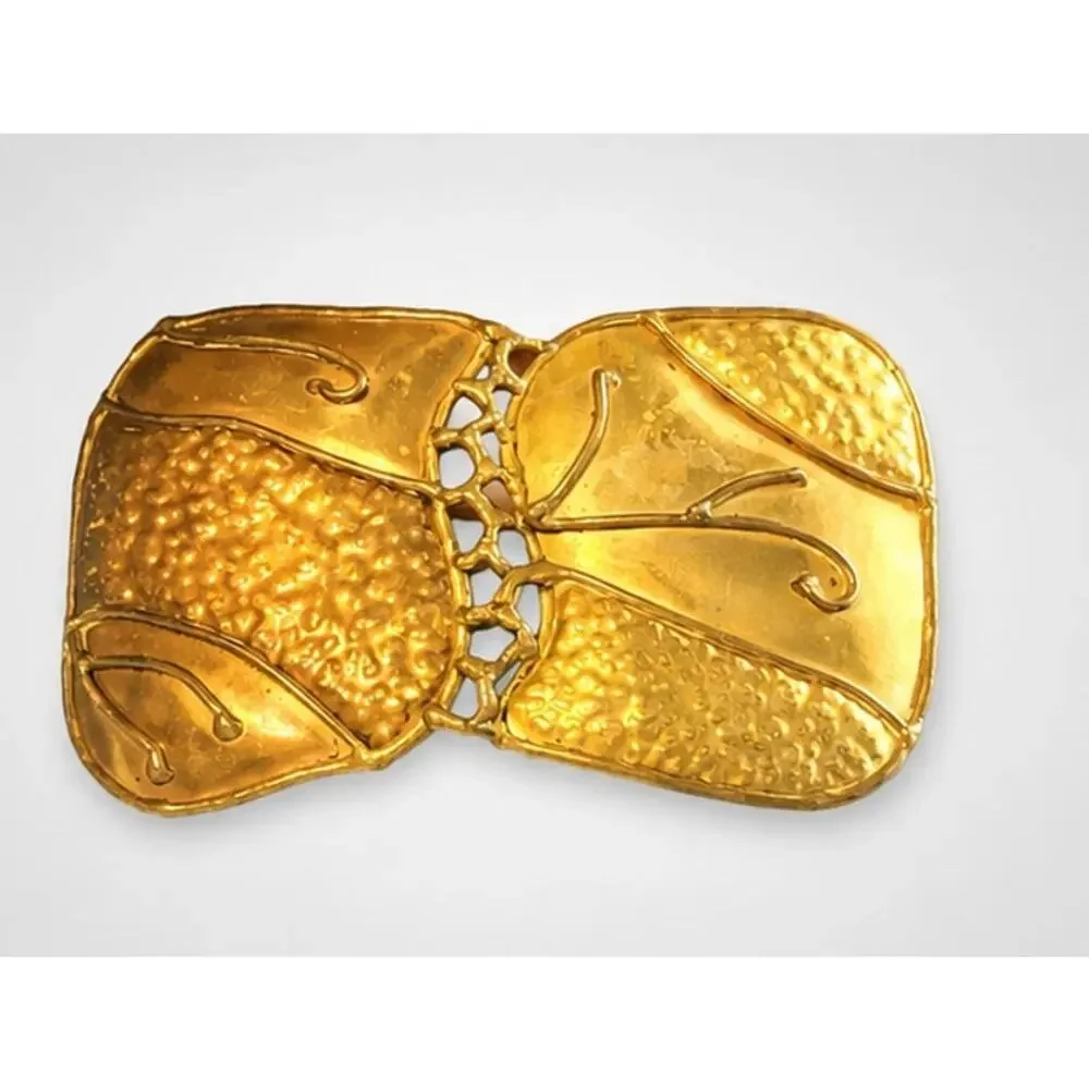 Vintage 1980's Brutalist Large Belt Buckle,‎ Copper Brass, Statement acc-